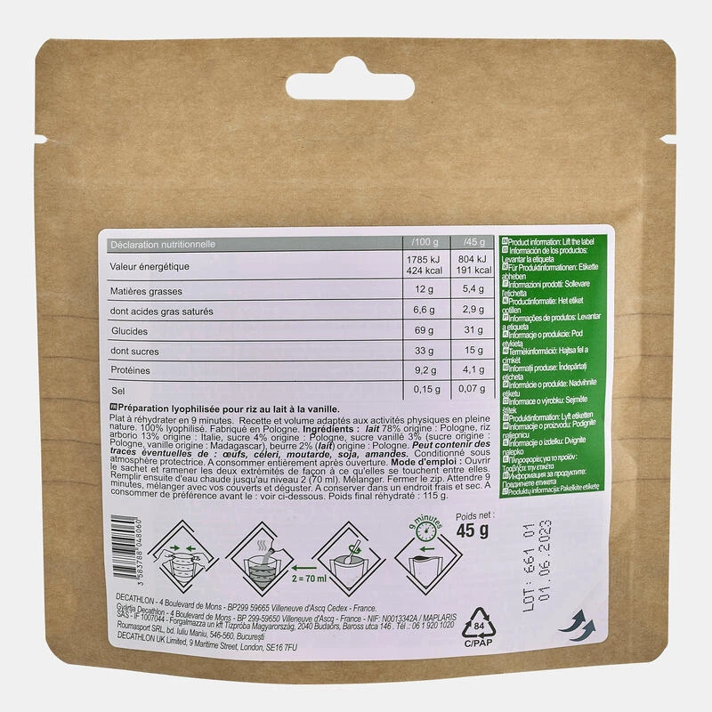 Dessert Lyophilisé - Riz Au Lait à La Vanille - 45 G 2 Dessert Lyophilisé - Riz Au Lait à La Vanille - 45 G – Image 2